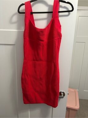 Red Ribbed Bodycon Dress